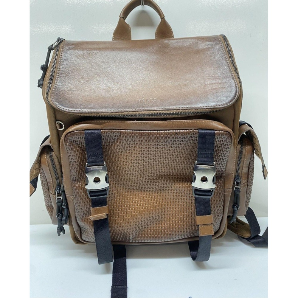 Velez Artisan Designer Leather Backpack Knapsack Brown Woven Accent Travel Bag